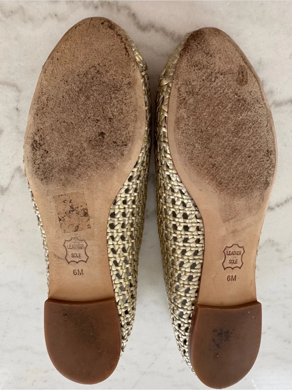 Tory Burch Metallic Gold Woven Logo Ballet Flats